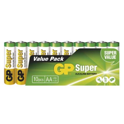 10 st Alkaliska batterier AA GP SUPER 1,5V