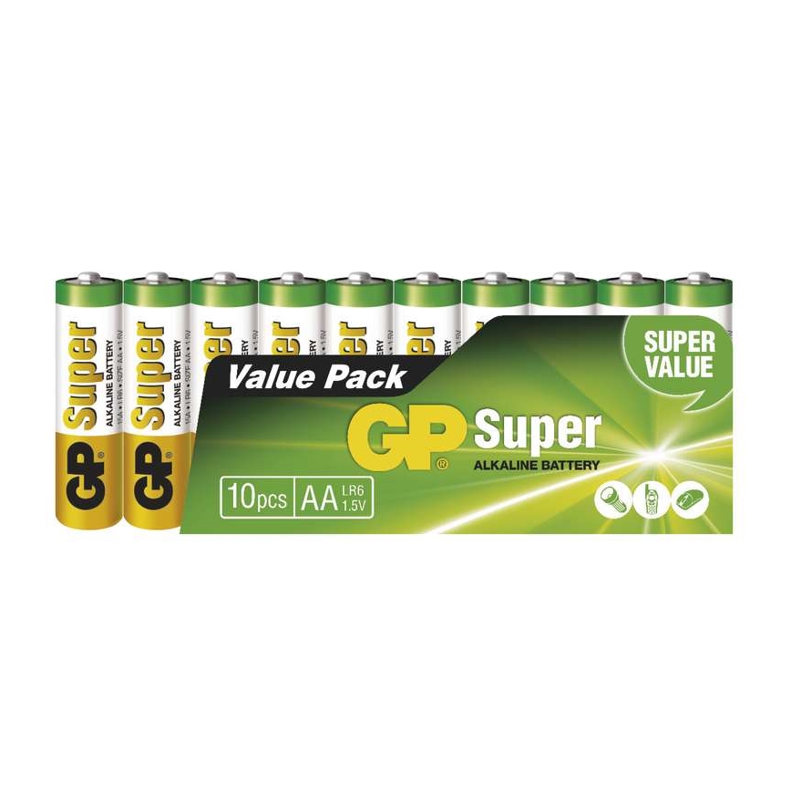 10 st Alkaliska batterier AA GP SUPER 1,5V