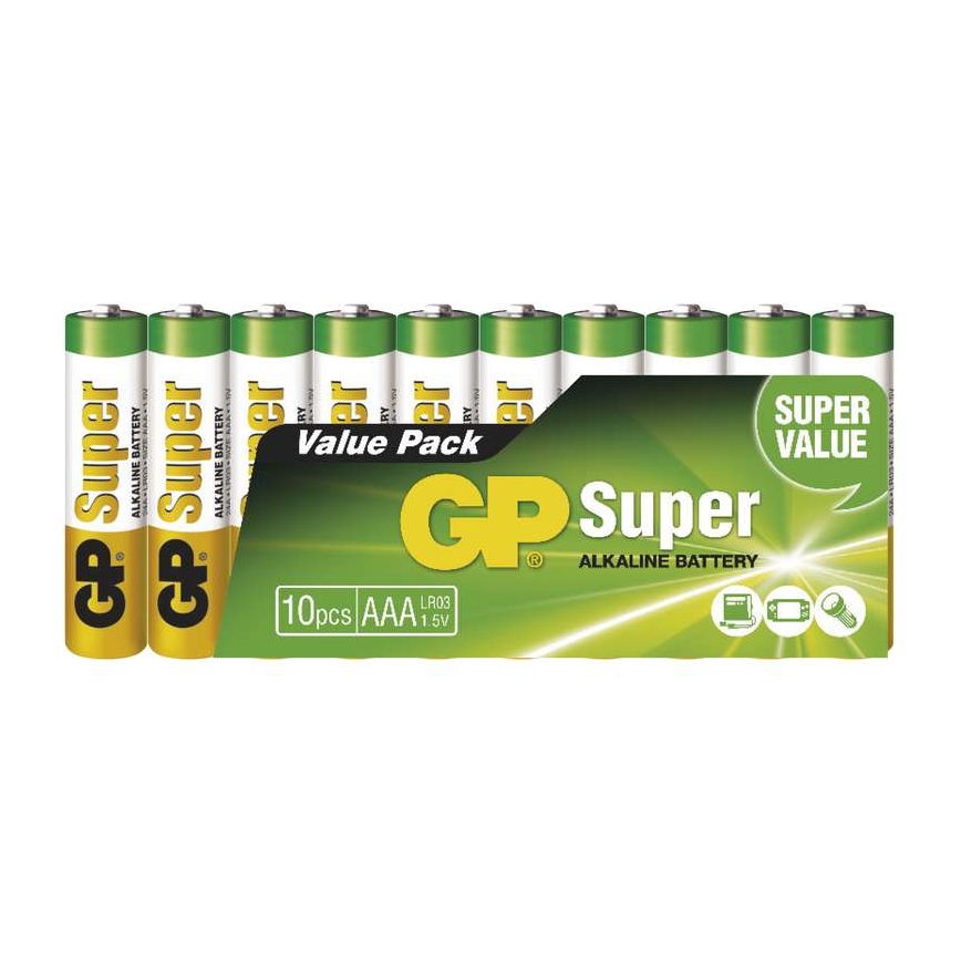 10 st Alkaliska batterier AAA GP SUPER 1,5V