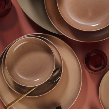 16-delars servis i porslin, brun/beige