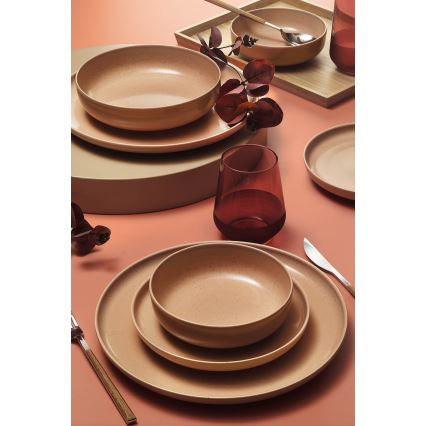 16-delars servis i porslin, brun/beige
