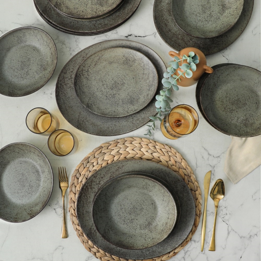 18-delars middagsservis i stengods, antracit/grön