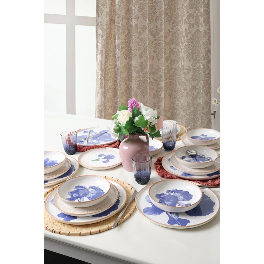 18-delars middagsservis, vit/blå/beige, keramik