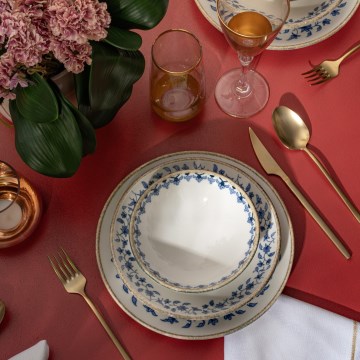 18-delars porslinsservis, vit/blå