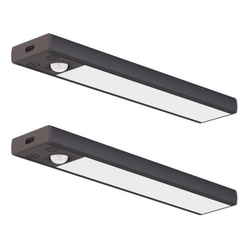 2-pack laddningsbara LED-lampor för möbler med rörelse- och skymningssensor VIRO LED/1W/3,7V 800 mAh 3000/4000/6500K 20 cm svart