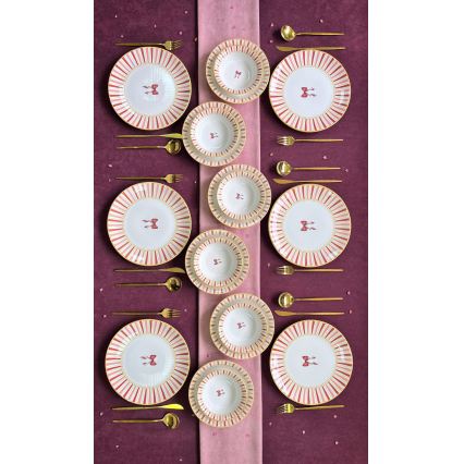 24-delars keramisk servis – vit/rosa/guld