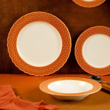24-delars matservis vit/orange porslin