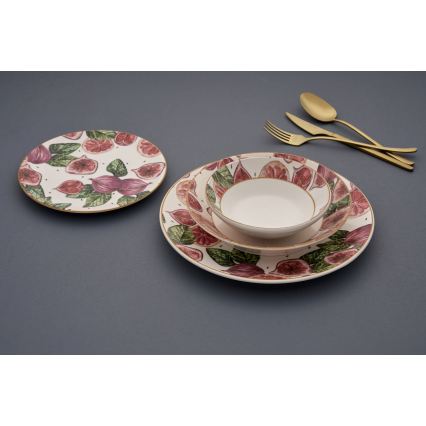 24-delars middagsservis i keramik, röd/vit/grön