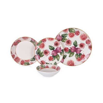 24-delars middagsservis i keramik, röd/vit/grön