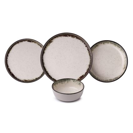 24-delars middagsservis i porslin, vit/brun