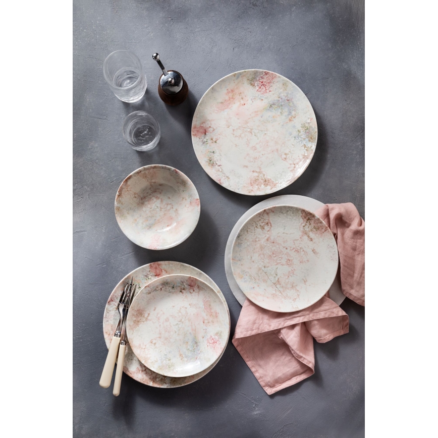 24-delars porslinsservis i rosa och beige