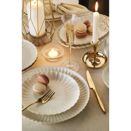 27-delars middagsservis i vitt porslin med gulddetaljer