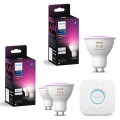 3-pack dimbara LED RGBW-lampor Philips Hue WHITE AND COLOR AMBIANCE GU10/4,2W/230V 2000-6500K + Hue Bridge