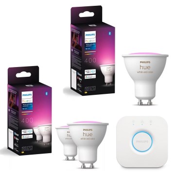 3-pack dimbara LED RGBW-lampor Philips Hue WHITE AND COLOR AMBIANCE GU10/4,2W/230V 2000-6500K + Hue Bridge