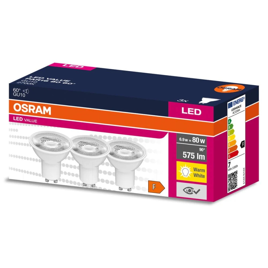 3-pack LED-reflektorlampa PAR16 GU10/6,9W/230V 2700K 60° - Osram