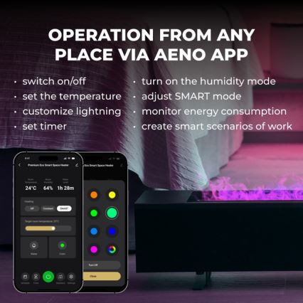 AENO - Smart elektrisk direktvärmare/konvektor 1000/2000 W svart