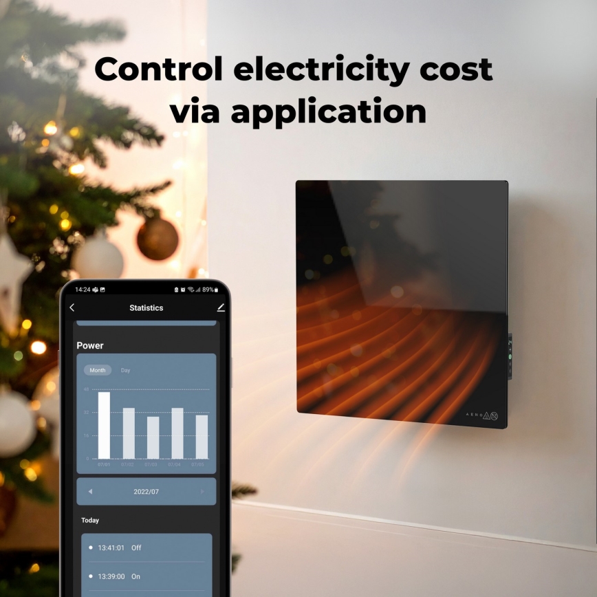 AENO - Smart elektrisk infrapanel 500W timer/termostat Wi-Fi svart