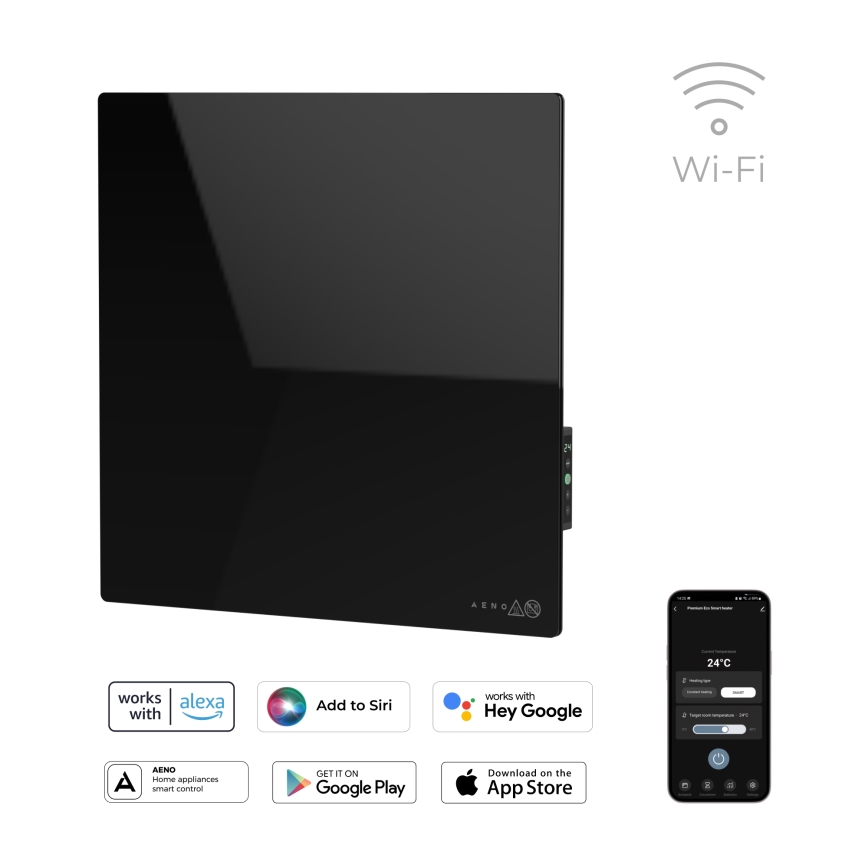 AENO - Smart elektrisk infrapanel 500W timer/termostat Wi-Fi svart