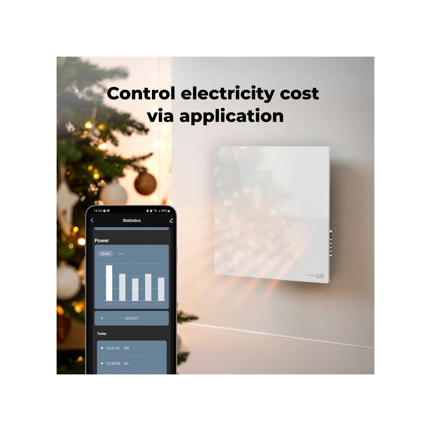 AENO - Smart elektrisk infrapanel 500W timer/termostat Wi-Fi vit