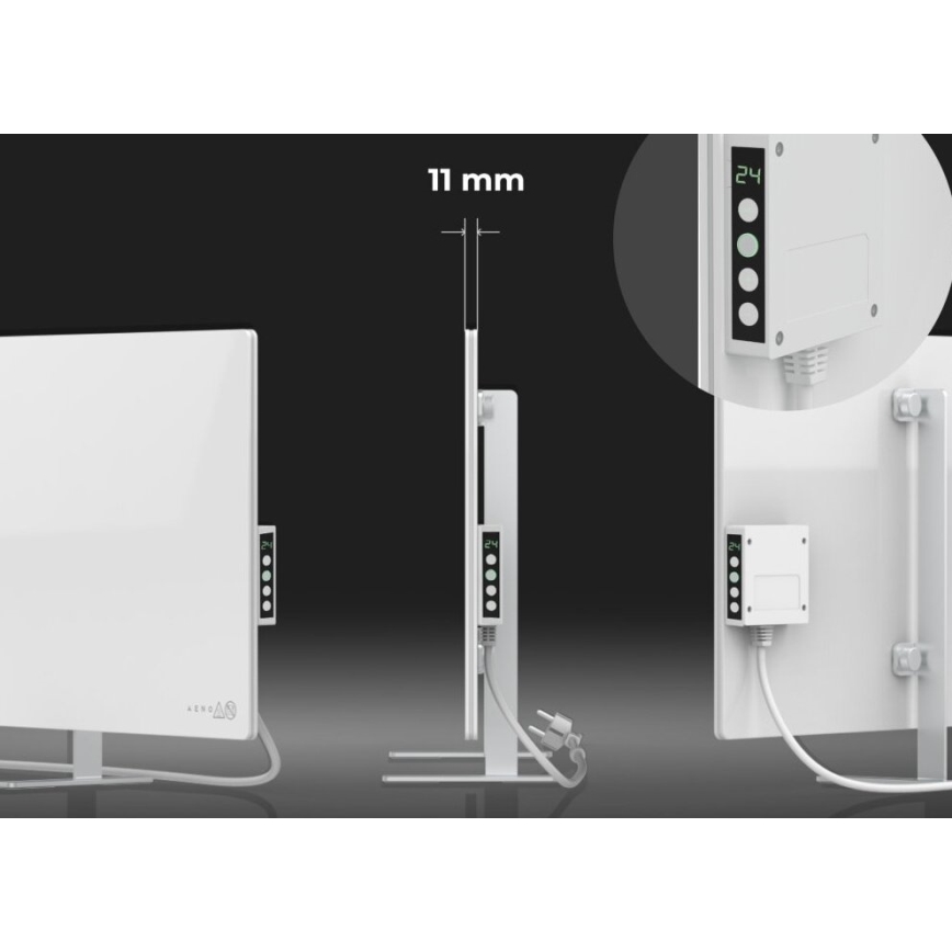 AENO - Smart elektrisk infrapanel med LED-display 700W timer/termostat IP44 Wi-fi vit