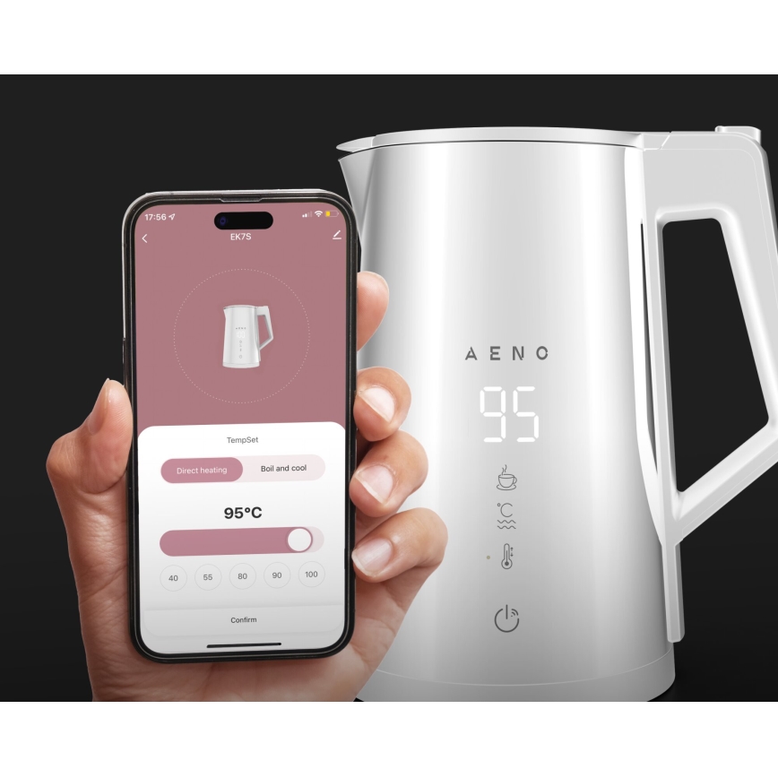 AENO - Smart snabbkokande vattenkokare med LED-display 1,7 l 2200W/230V vit