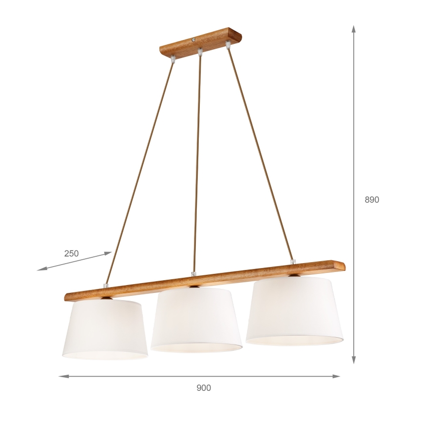 AIDA hänglampa på sladd, 3-armad, 3×E27 (max 60 W), 230 V, Ø 25 cm, ek