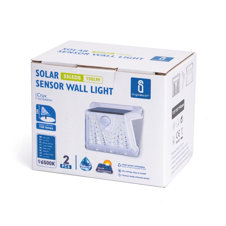 Aigostar - SET 2x LED Utomhus solcellslampa med sensor LED/1,48W/3,7V IP65 1200 mAh