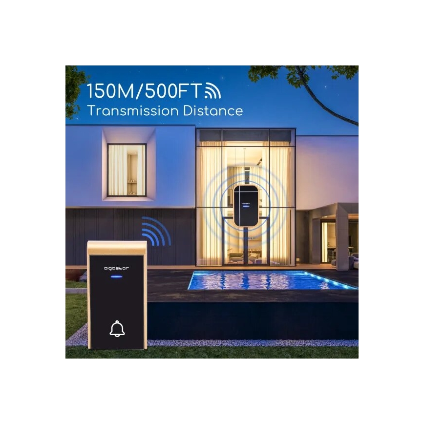 Aigostar - SET 2x Trådlös dörrklocka för vägguttag 230V/12V IP44 svart/koppar