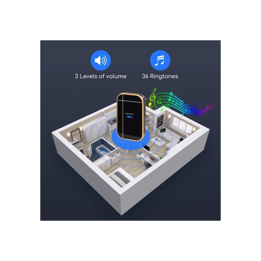 Aigostar - SET 2x Trådlös dörrklocka för vägguttag 230V/12V IP44 svart/koppar