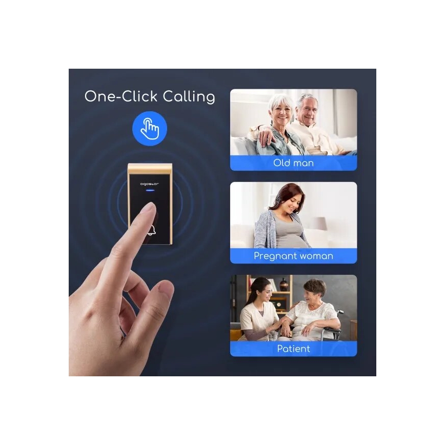 Aigostar - SET 2x Trådlös dörrklocka för vägguttag 230V/12V IP44 svart/koppar