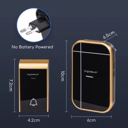 Aigostar - SET 2x Trådlös dörrklocka för vägguttag 230V/12V IP44 svart/koppar