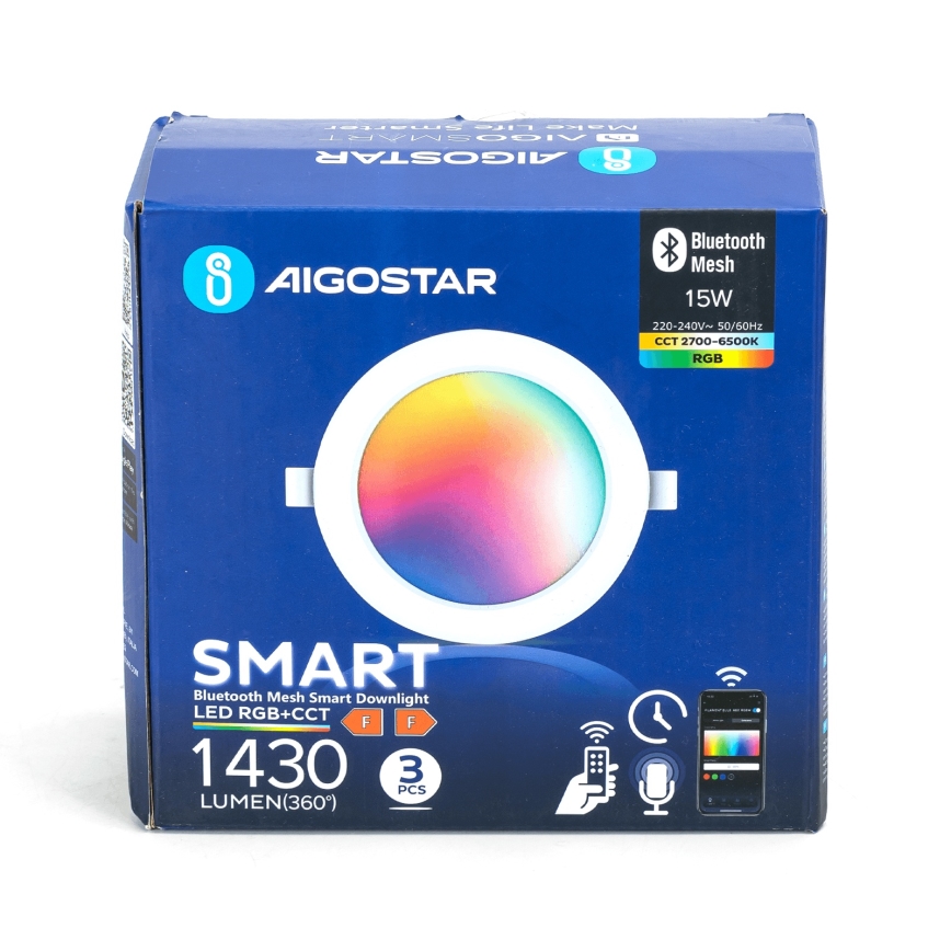 Aigostar - Set med 3 dimbara RGBW-LED-downlights för infällt montage MESH LED/15W/230V 2700K-6500K Ø 17 cm