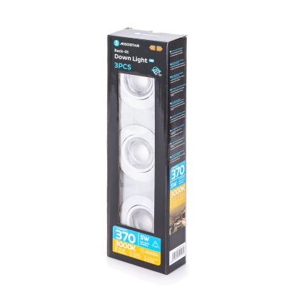 Aigostar - 3-pack LED infällda downlights, 5 W, 230 V, 3000 K, Ø 8,5 cm, vit