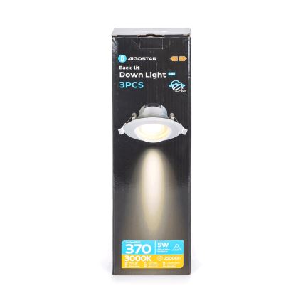 Aigostar - 3-pack LED infällda downlights, 5 W, 230 V, 3000 K, Ø 8,5 cm, vit