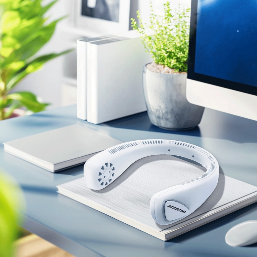 Aigostar - Uppladdningsbar nackfläkt 4W/5V 2000mAh vit