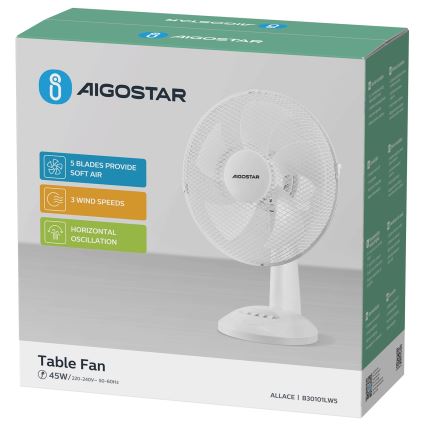 Aigostar - Bordsfläkt 45W/230V vit