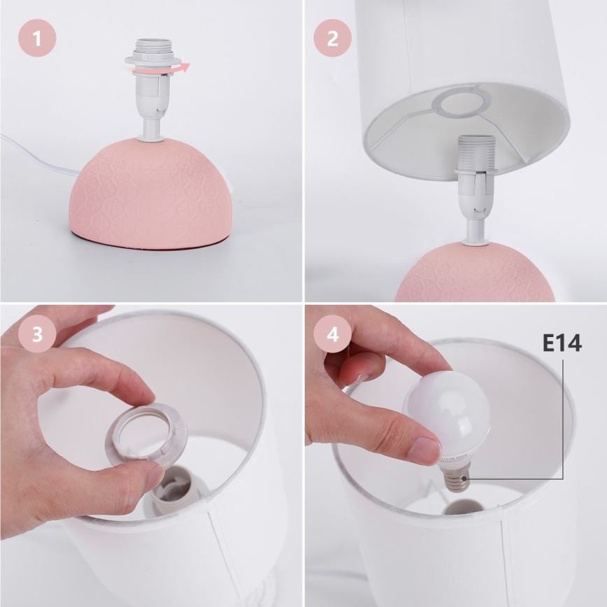 Aigostar - Bordslampa 1xE14/40W/230V rosa/vit