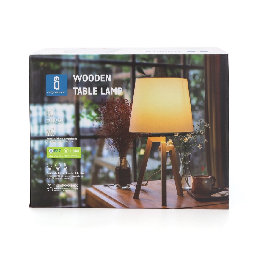 Aigostar - Bordslampa i trä 1xE27/60W/230V, tall