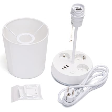 Aigostar - Bordslampa med eluttag och USB-portar 1xE27/60W/230V vit