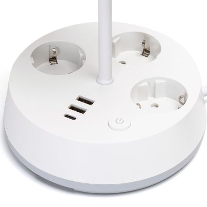 Aigostar - Bordslampa med eluttag och USB-portar 1xE27/60W/230V vit
