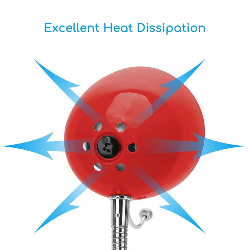 Aigostar - Bordslampa med klämma 1xE27/11W/230V röd/glansig krom
