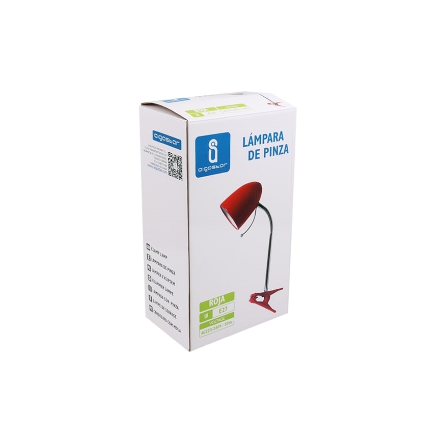 Aigostar - Bordslampa med klämma 1xE27/11W/230V röd/glansig krom