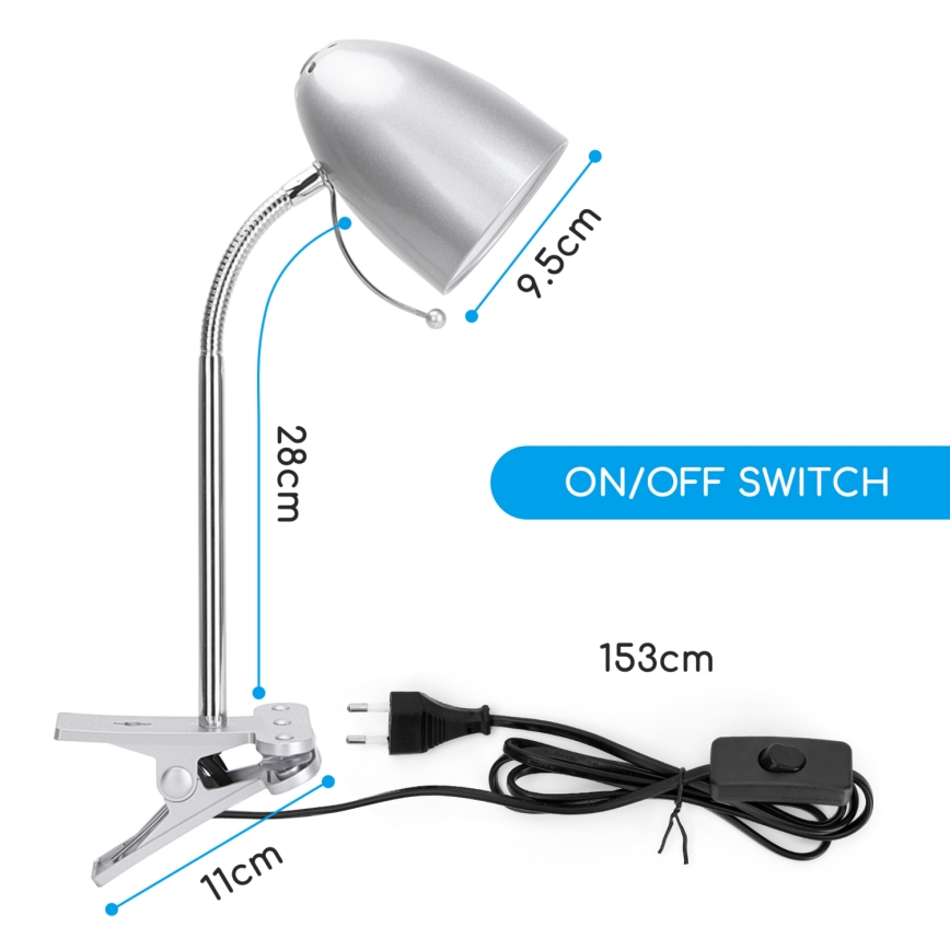 Aigostar - Bordslampa med klämma 1xE27/11W/230V silver/glansig krom