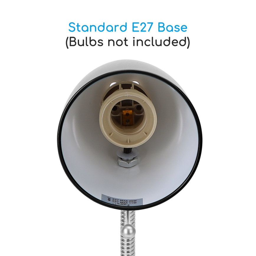 Aigostar -  Bordslampa med klämma 1xE27/11W/230V svart/skinande krom