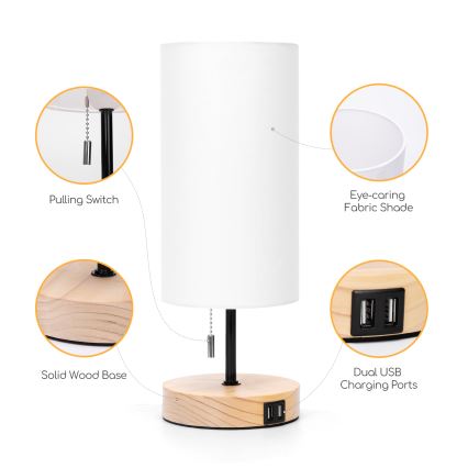 Aigostar - Bordslampa med USB-port 1xE27/40W/230V svart/krämfärgad