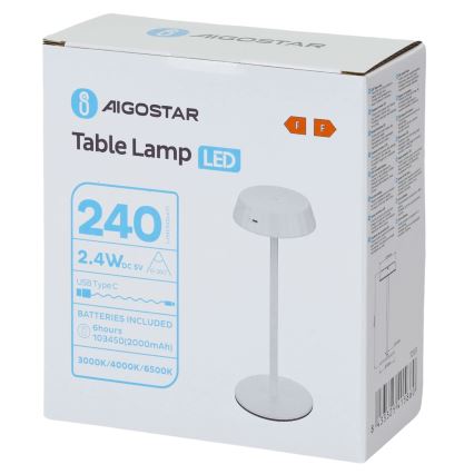 Aigostar - Dimbar LED-bordslampa AMBIENT LED/2,4W/5V 3000-6500K vit
