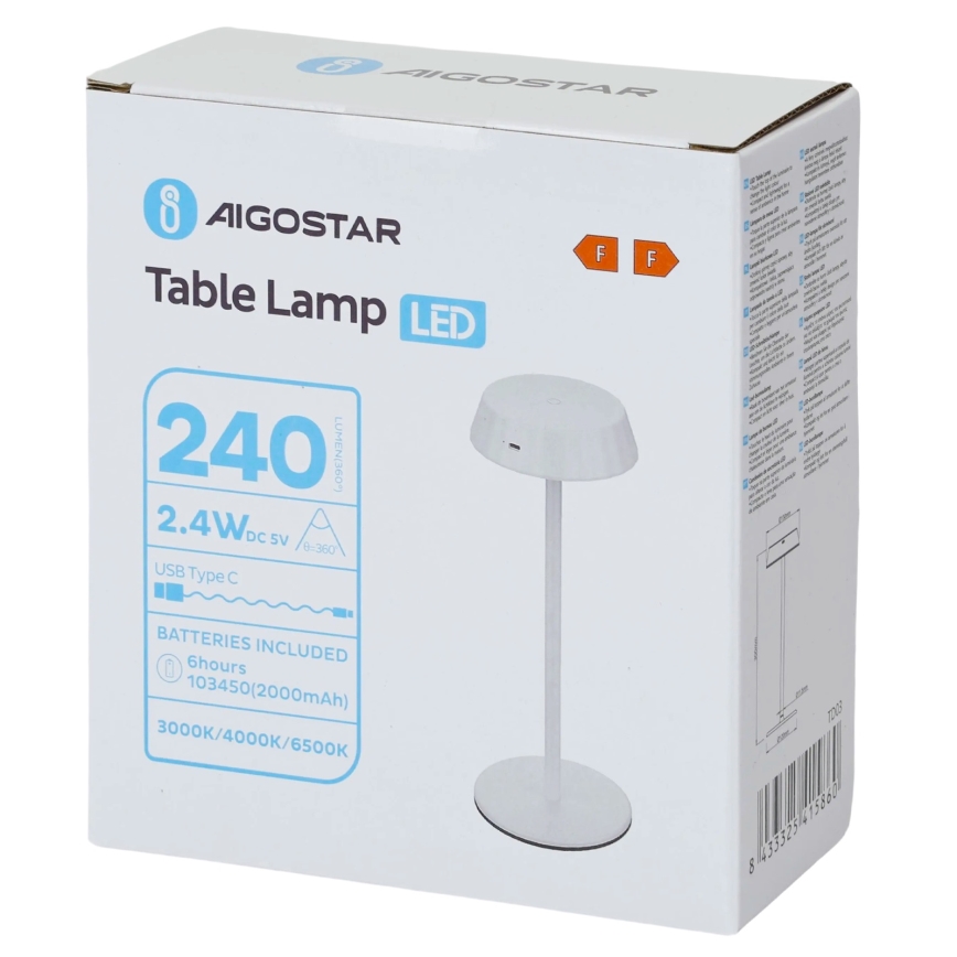 Aigostar - Dimbar LED-bordslampa AMBIENT LED/2,4W/5V 3000-6500K vit