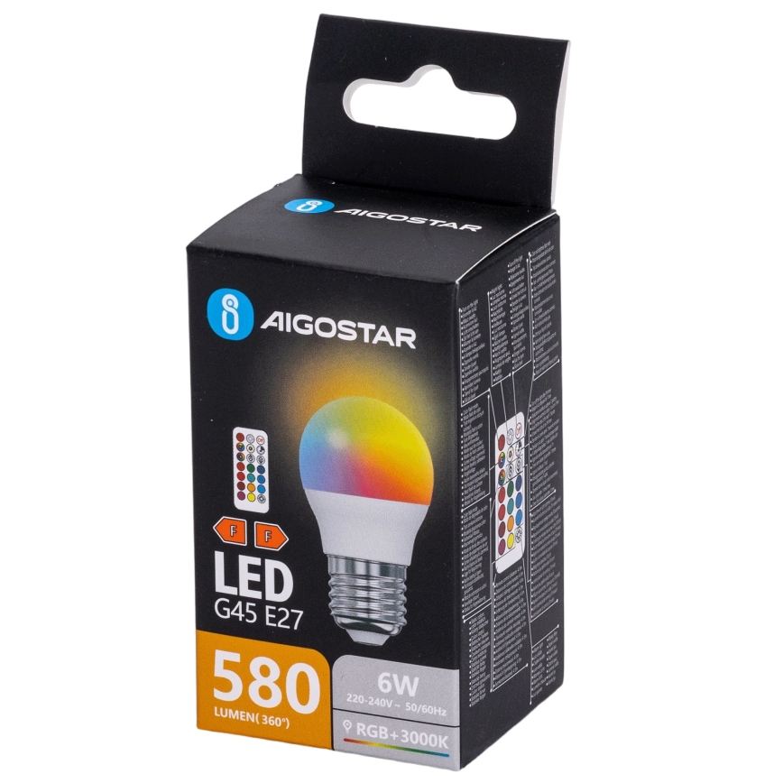 Aigostar - LED RGBW dimmbar lampa G45 E27/6W/230V 3000K + fjärrkontroll
