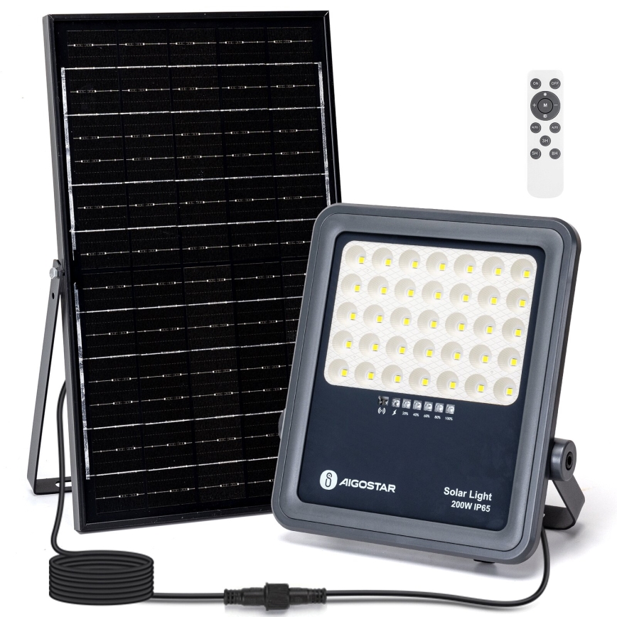 Aigostar - Dimbar LED-solcellsstrålkastare LED/200W/3,4V IP65 15000 mAh + fjärrkontroll