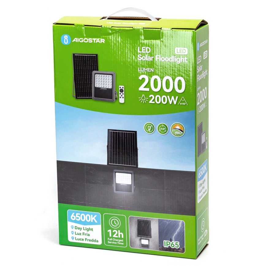 Aigostar - Dimbar LED-solcellsstrålkastare LED/200W/3,4V IP65 15000 mAh + fjärrkontroll